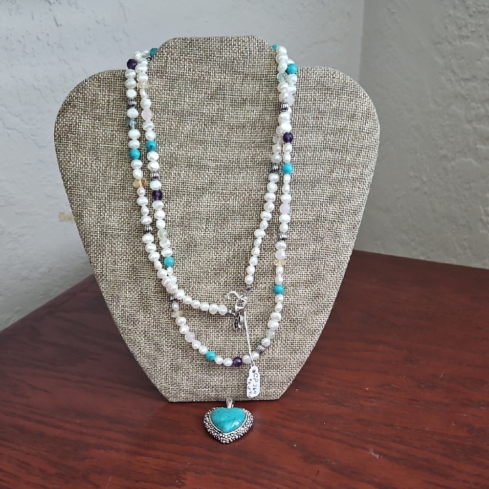 Carolyn Pollack Silver Turquoise and Pearl Necklace